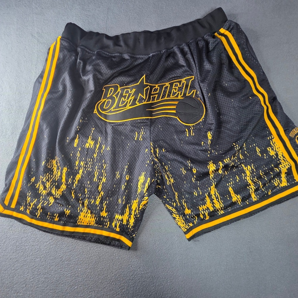 Headgear Classics Allen Iverson #3 Bethel Basketball Shorts Black Yellow Mesh XL